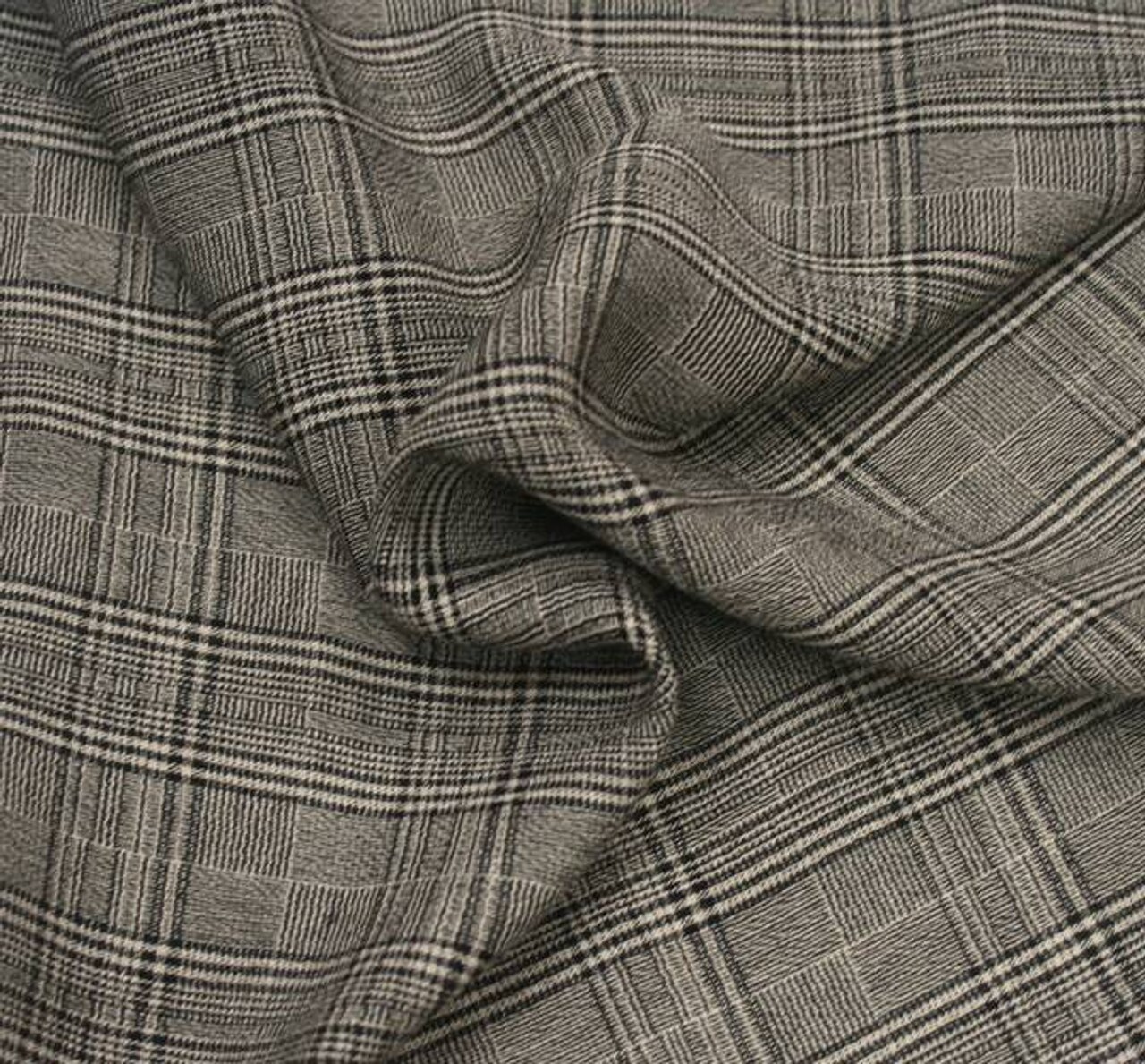 1 Yard Taupe Black Rayon Yarn Dyed Plaid Fabric , 50/51″ Wide, Ultra Soft Lightweight Apparel Material